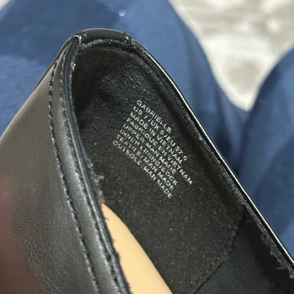 NEW Black Leather flat Espadrille With‎ Jute Toe Cap. Size 6 1/2